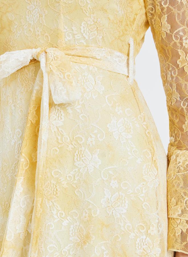 ستايلي فستان طويل من الدانتيل بحافة مكشكشة للنساء - Image 2